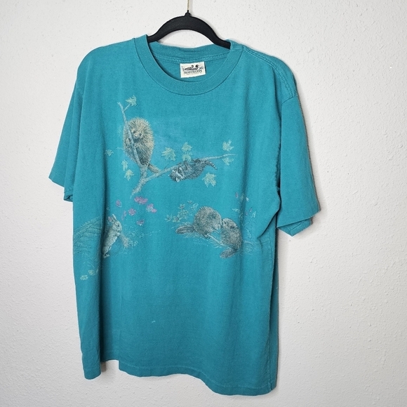 Vtg Northern Reflections Tee Shirt Womens XL Woodland Creatures Nature Teal Blue - Picture 1 of 10
